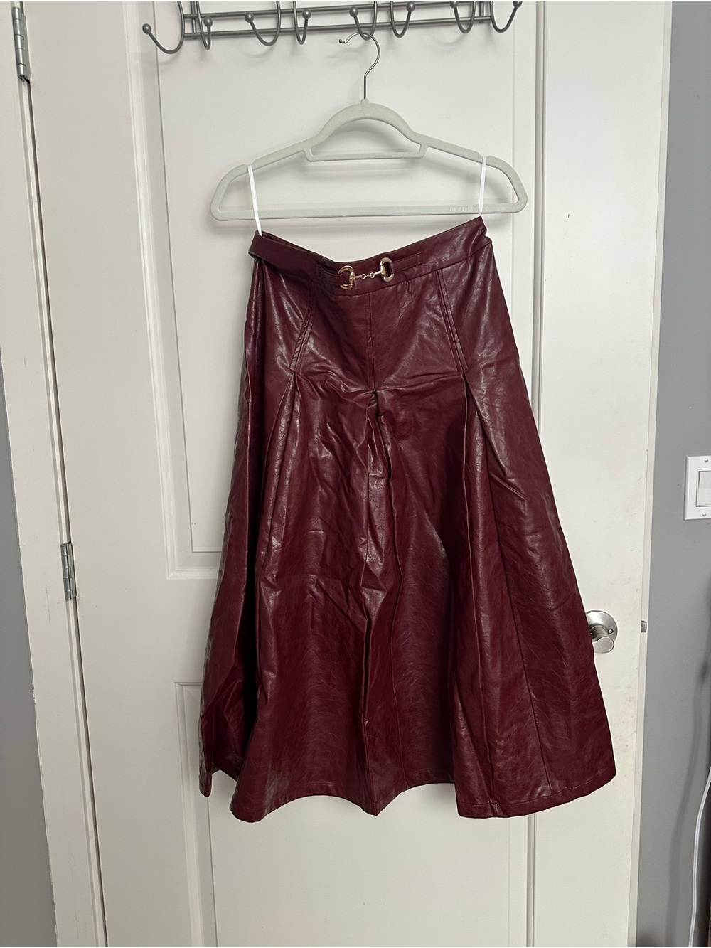 Commense Faux Leather A-Line Skirt in Deep Wine